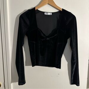 Hollister Black Velvet Long Sleeve Top, Bow neckline
